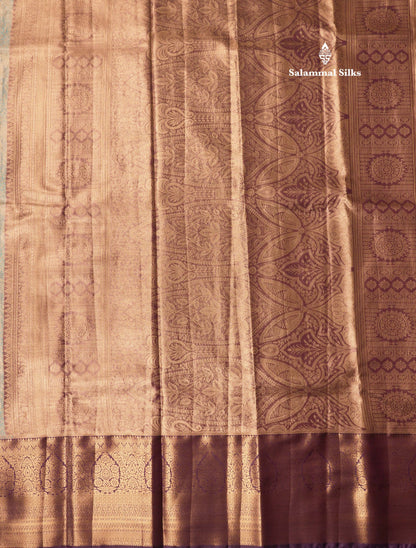 Light Brown Tissue Bridal Semi Silk Saree With Contrast Purple Border