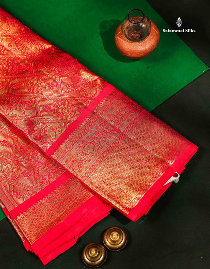 Beautiful Pink Tissue Bridal Pure Kanjivaram Silk Saree With Traditional Evening Morning Border