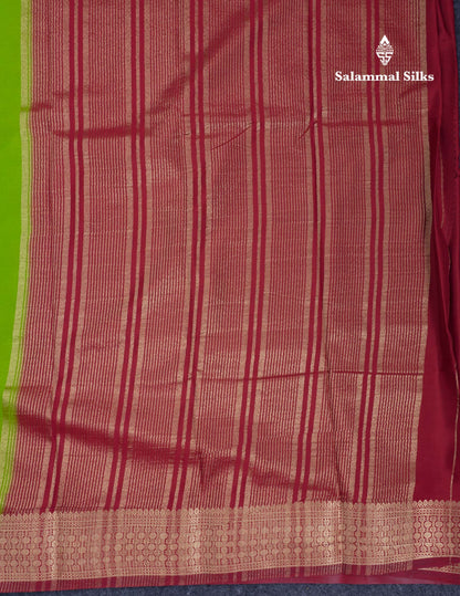 Beautiful Cream Sandal Plain Semi Mysore Silk Saree With Contrast Dark Maroon Traditional Border