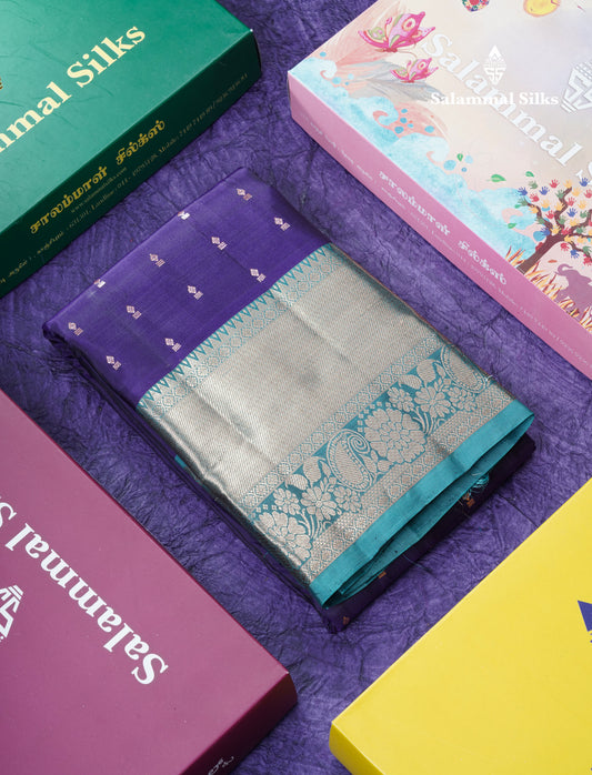 Violet Puremix Silk Saree With Contrast Ramar Blue Border