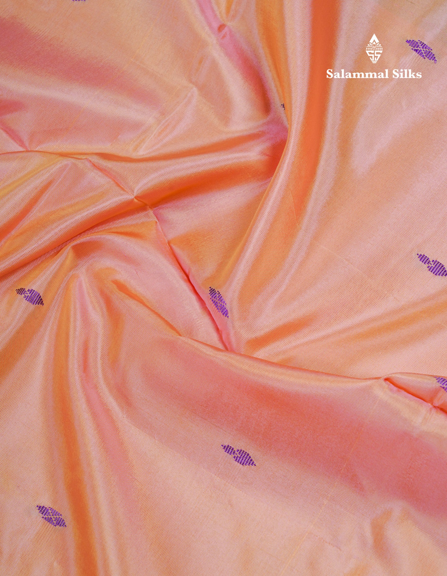 Peach Thread work Buttas Banana Pinth Saree (Vaazhainaar Pattu) With Contrast Grey Blouse