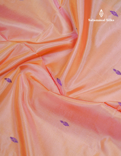 Peach Thread work Buttas Banana Pinth Saree (Vaazhainaar Pattu) With Contrast Grey Blouse