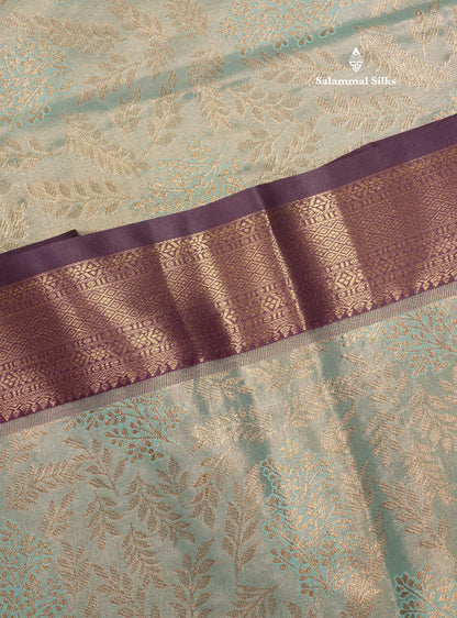 Light Brown Tissue Bridal Semi Silk Saree With Contrast Purple Border