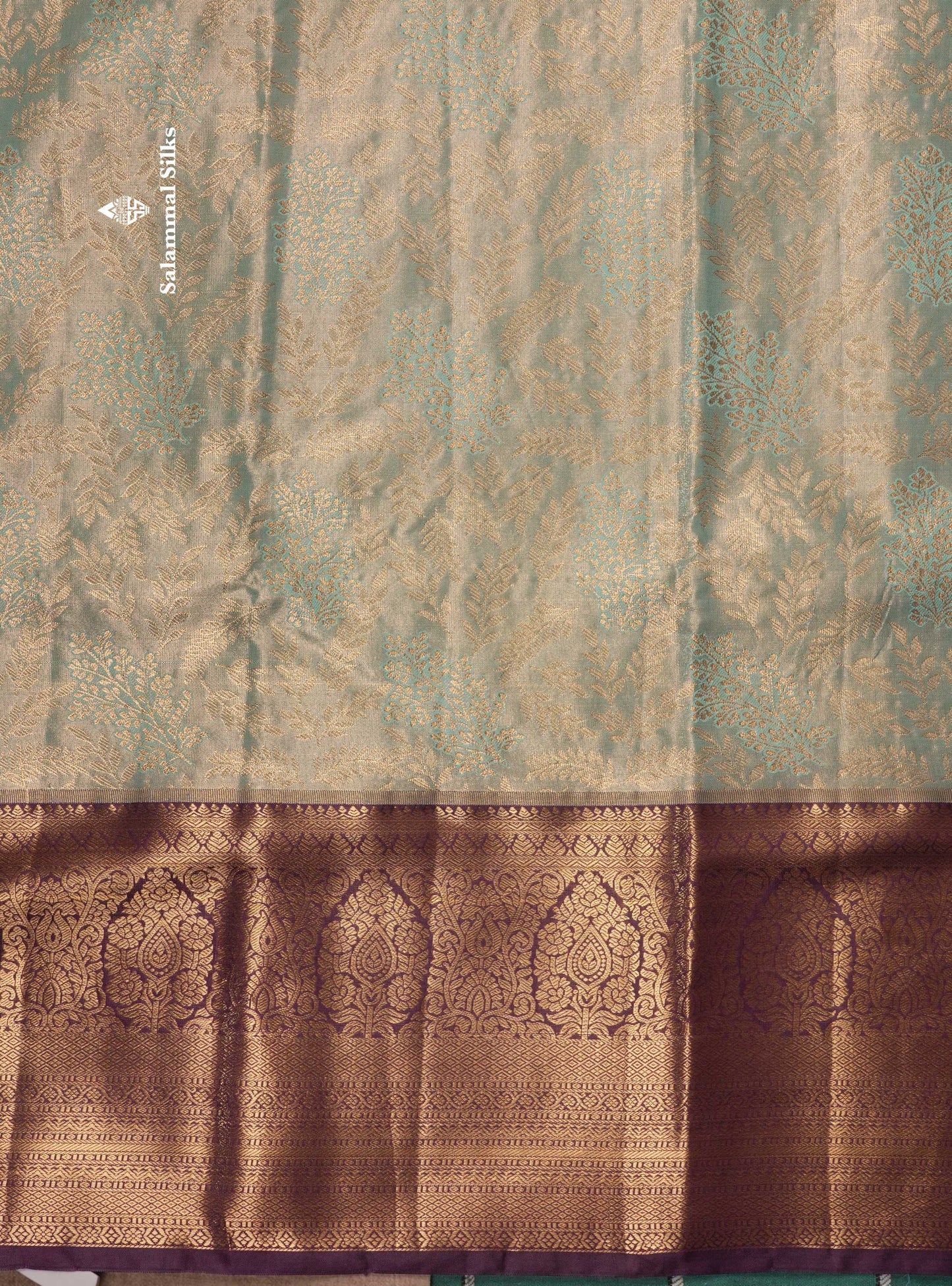 Light Brown Tissue Bridal Semi Silk Saree With Contrast Purple Border
