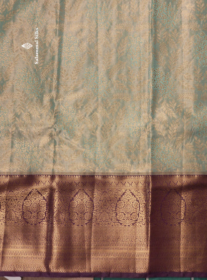 Light Brown Tissue Bridal Semi Silk Saree With Contrast Purple Border