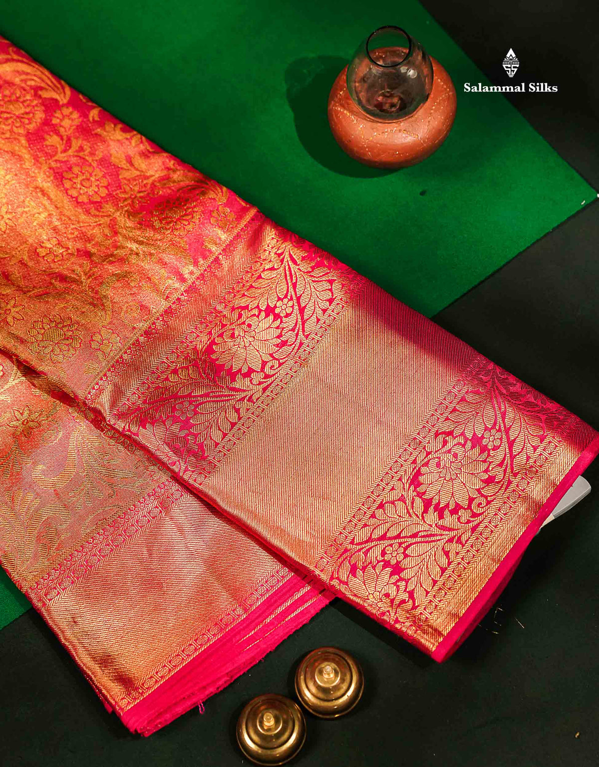 Beautiful Dual Tone Pinkish Peach Tissue Bridal Pure Kanjivaram Silk Saree With Contrast Pink Traditional Evening Morning Border