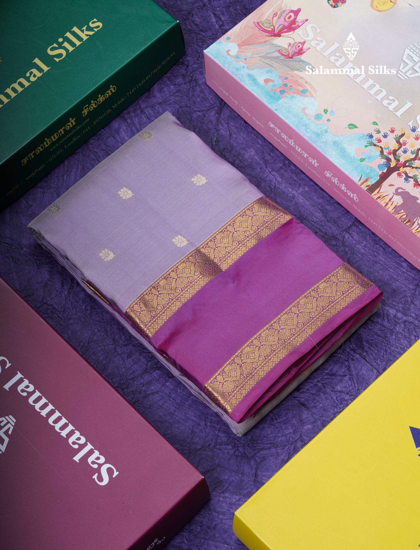 Light Lavender Puremix Silk Saree With Contrast Pink Traditional Pink Gap Border