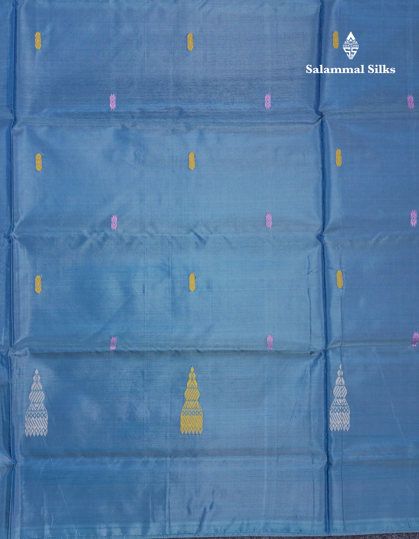 Pastel Blue Thread work Buttas Banana Pinth Saree (Vaazhainaar Pattu) With Contrast Baby Pink Blouse