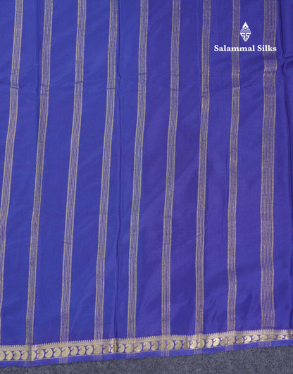 Beautiful Light Ramar Blue Plain Semi Mysore Silk Saree With Contrast Navy Blue Traditional Small Border