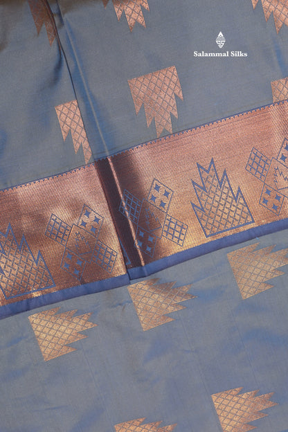 Olive Green Colour Semi Silk Saree With Copper Zari Border