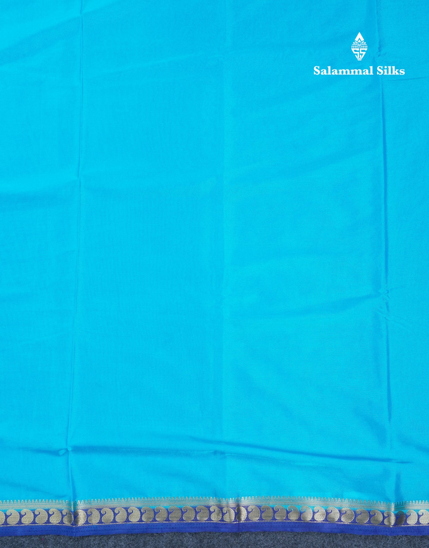 Beautiful Light Ramar Blue Plain Semi Mysore Silk Saree With Contrast Navy Blue Traditional Small Border