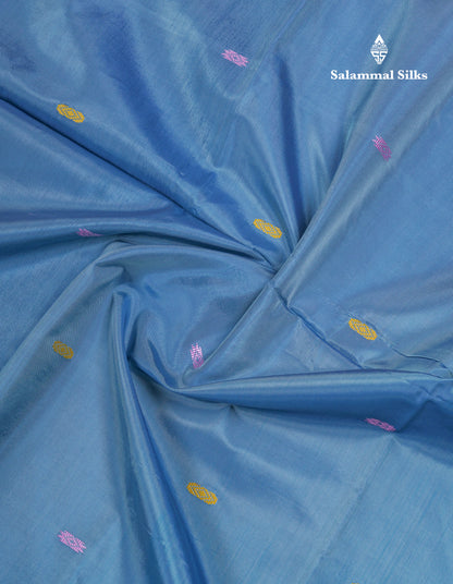 Pastel Blue Thread work Buttas Banana Pinth Saree (Vaazhainaar Pattu) With Contrast Baby Pink Blouse