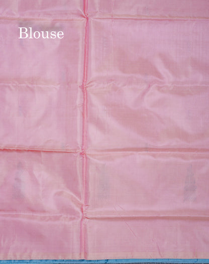 Pastel Blue Thread work Buttas Banana Pinth Saree (Vaazhainaar Pattu) With Contrast Baby Pink Blouse