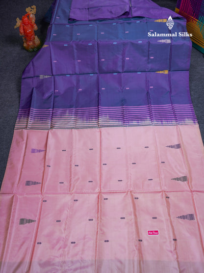 Pastel Blue Thread work Buttas Banana Pinth Saree (Vaazhainaar Pattu) With Contrast Baby Pink Blouse