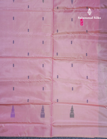 Pastel Blue Thread work Buttas Banana Pinth Saree (Vaazhainaar Pattu) With Contrast Baby Pink Blouse