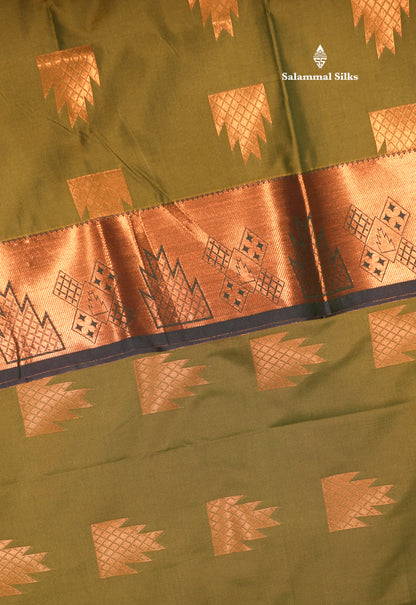 Olive Green Colour Semi Silk Saree With Copper Zari Border