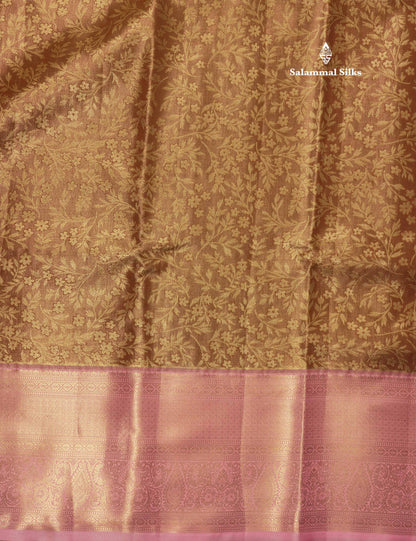 Brown Tissue Bridal Semi Silk Saree With Contrast Baby Pink Border