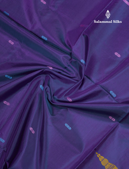 Pastel Blue Thread work Buttas Banana Pinth Saree (Vaazhainaar Pattu) With Contrast Baby Pink Blouse