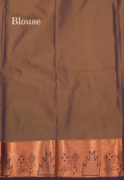Olive Green Colour Semi Silk Saree With Copper Zari Border