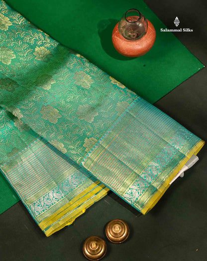 Beautiful Sapphire Green Bridal Pure Kanjivaram Silk Saree With Traditional Border