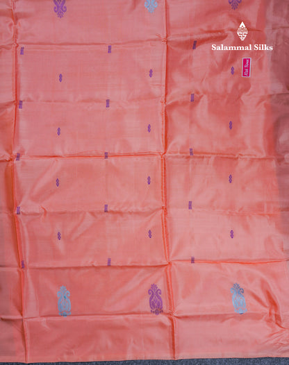 Parrot Green Thread work Buttas Banana Pinth Saree (Vaazhainaar Pattu) With Contrast Peach Blouse