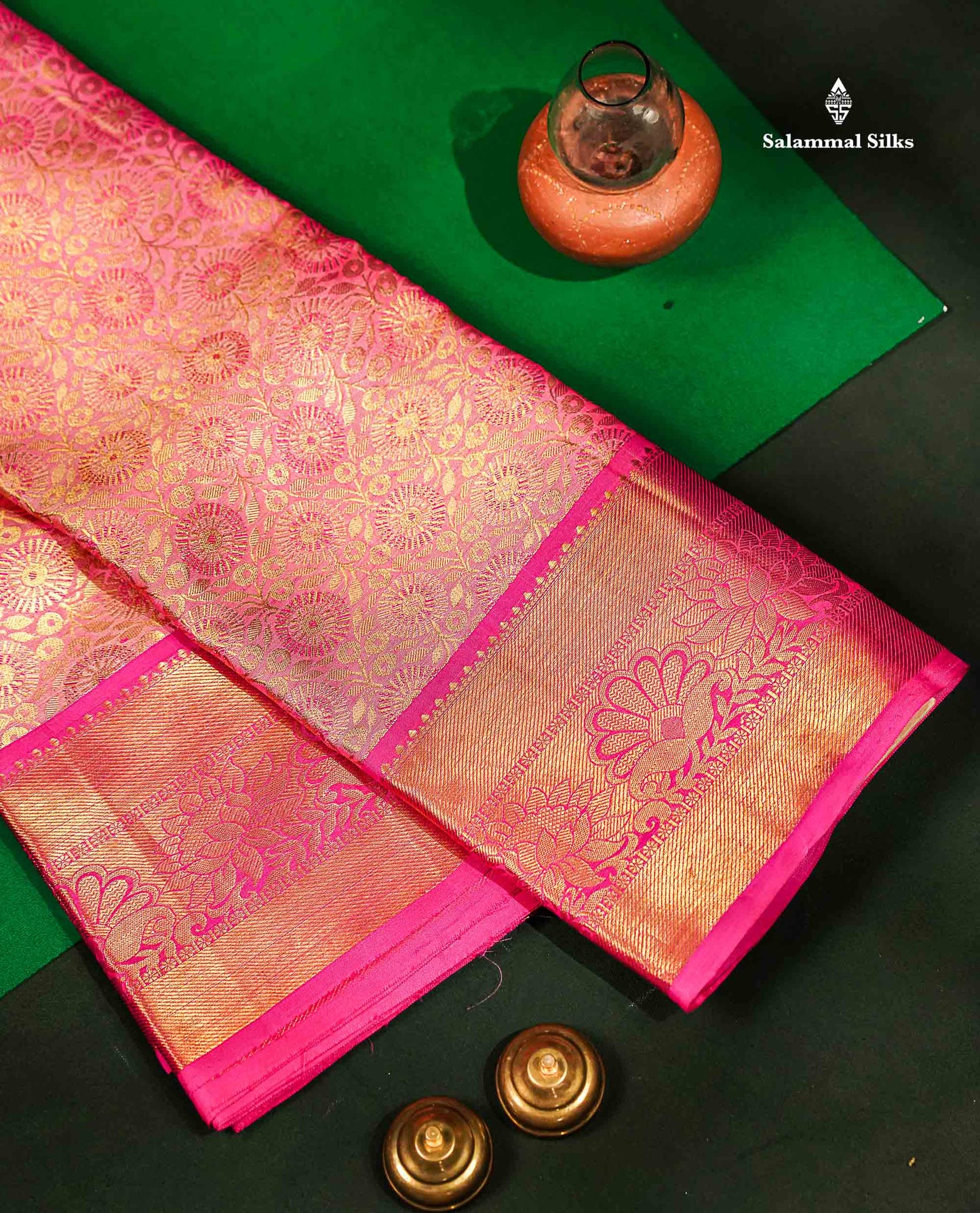 Beautiful Light Pink Tissue Bridal Pure Kanjivaram Silk Saree With Contrast Pink Traditional Border