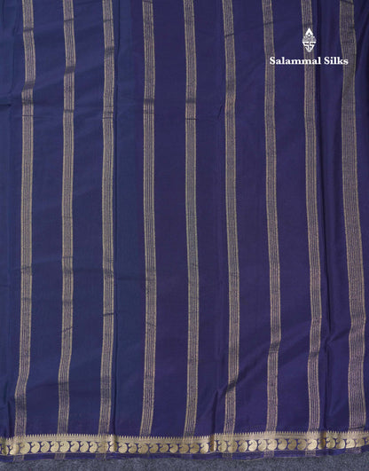 Beautiful Light Ramar Blue Plain Semi Mysore Silk Saree With Contrast Navy Blue Traditional Small Border