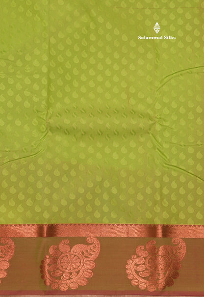 Parrot Green Colour Empose Semi Silk Saree With Copper Zari Border