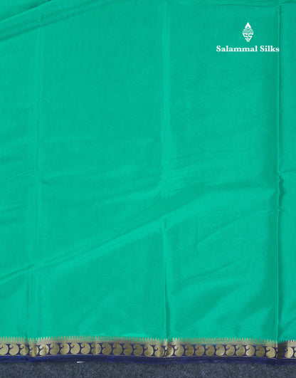Beautiful Light Ramar Blue Plain Semi Mysore Silk Saree With Contrast Navy Blue Traditional Small Border