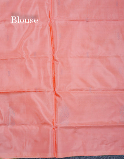 Parrot Green Thread work Buttas Banana Pinth Saree (Vaazhainaar Pattu) With Contrast Peach Blouse