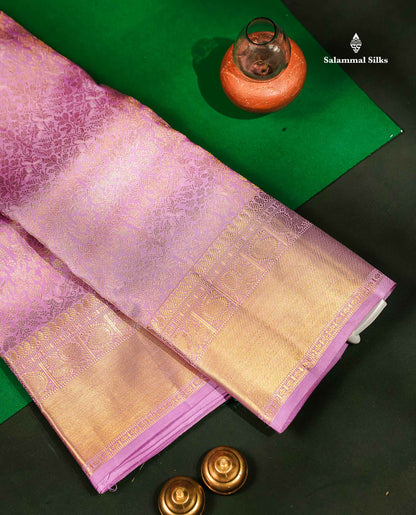 Beautiful Lavender Bridal Pure Kanjivaram Silk Saree With Traditional Border