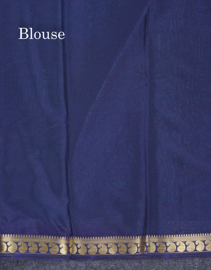 Beautiful Light Ramar Blue Plain Semi Mysore Silk Saree With Contrast Navy Blue Traditional Small Border