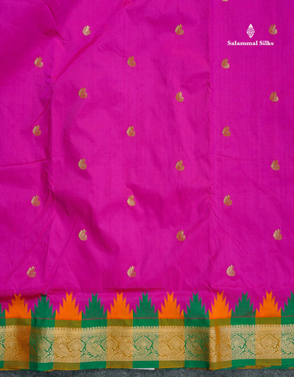 Semi Silk Saree - Petrol Blue Colour Body Zari Butta With Temple Border | 9.5 Yards