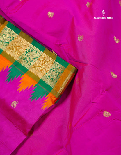 Semi Silk Saree - Petrol Blue Colour Body Zari Butta With Temple Border | 9.5 Yards
