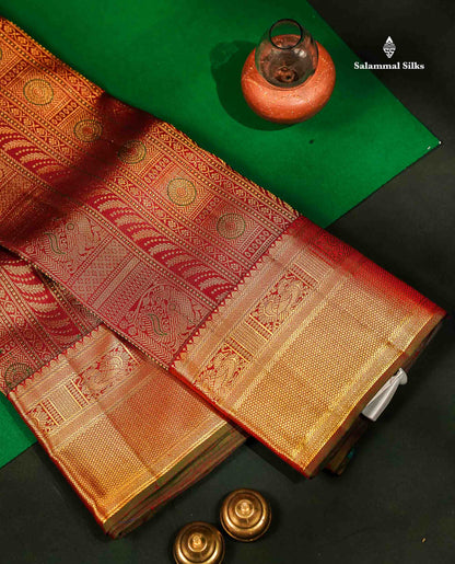 Beautiful Dark Brown Meenakari Work Bridal Pure Kanjivaram Silk Saree With Traditional Border