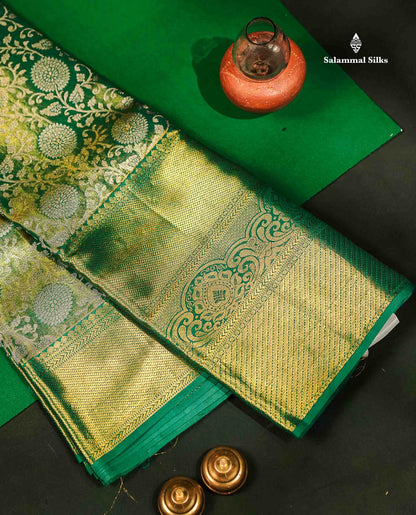 Beautiful Light Green Tissue Bridal Pure Kanjivaram Silk Saree With Traditional Evening Morning Border