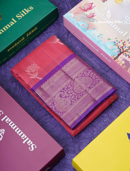 Pink Puremix Silk Saree With Contrast Purple Border