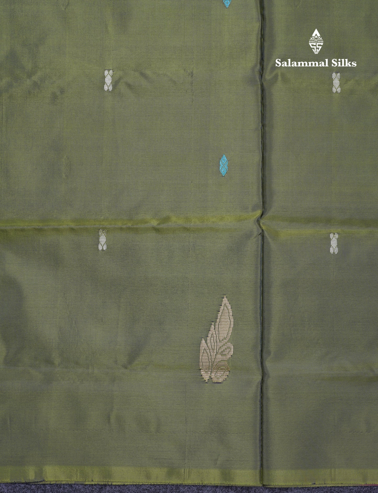 Olive Green Thread work Buttas Banana Pinth Saree (Vaazhainaar Pattu) With Contrast Pink Blouse