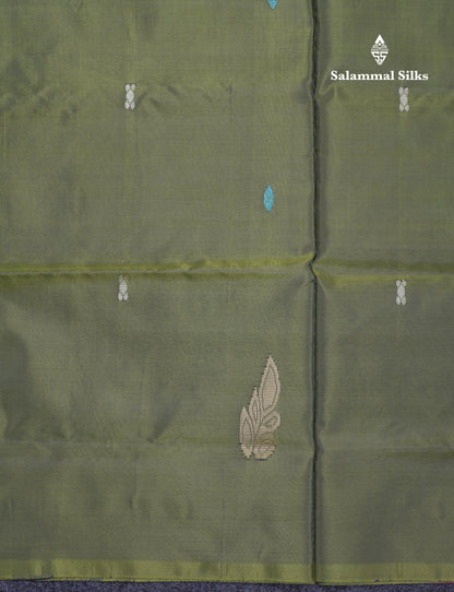 Olive Green Thread work Buttas Banana Pinth Saree (Vaazhainaar Pattu) With Contrast Pink Blouse