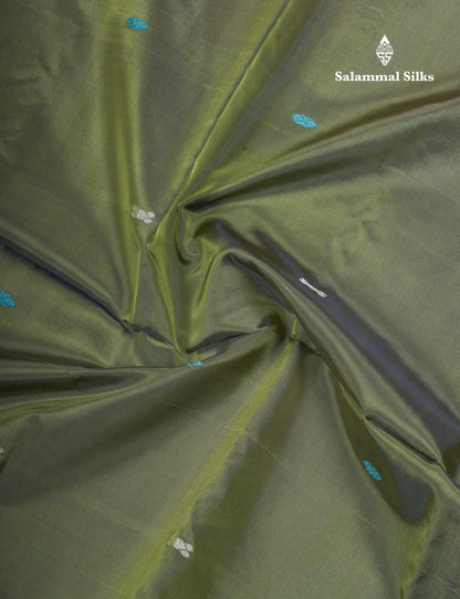 Olive Green Thread work Buttas Banana Pinth Saree (Vaazhainaar Pattu) With Contrast Pink Blouse