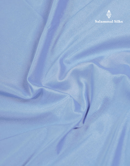 Beautiful Light Ramar Blue Plain Semi Mysore Silk Saree With Contrast Navy Blue Traditional Small Border