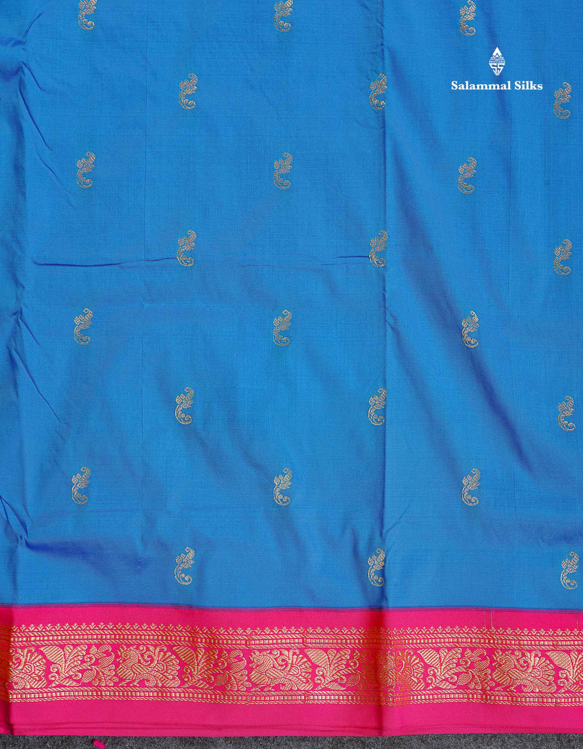 Semi Silk Saree - Blue Colour Body Zari Butta With Pink Border | 9.5 Yards