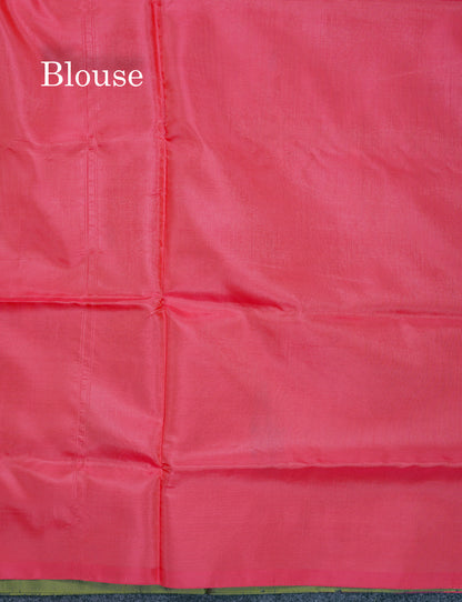 Olive Green Thread work Buttas Banana Pinth Saree (Vaazhainaar Pattu) With Contrast Pink Blouse