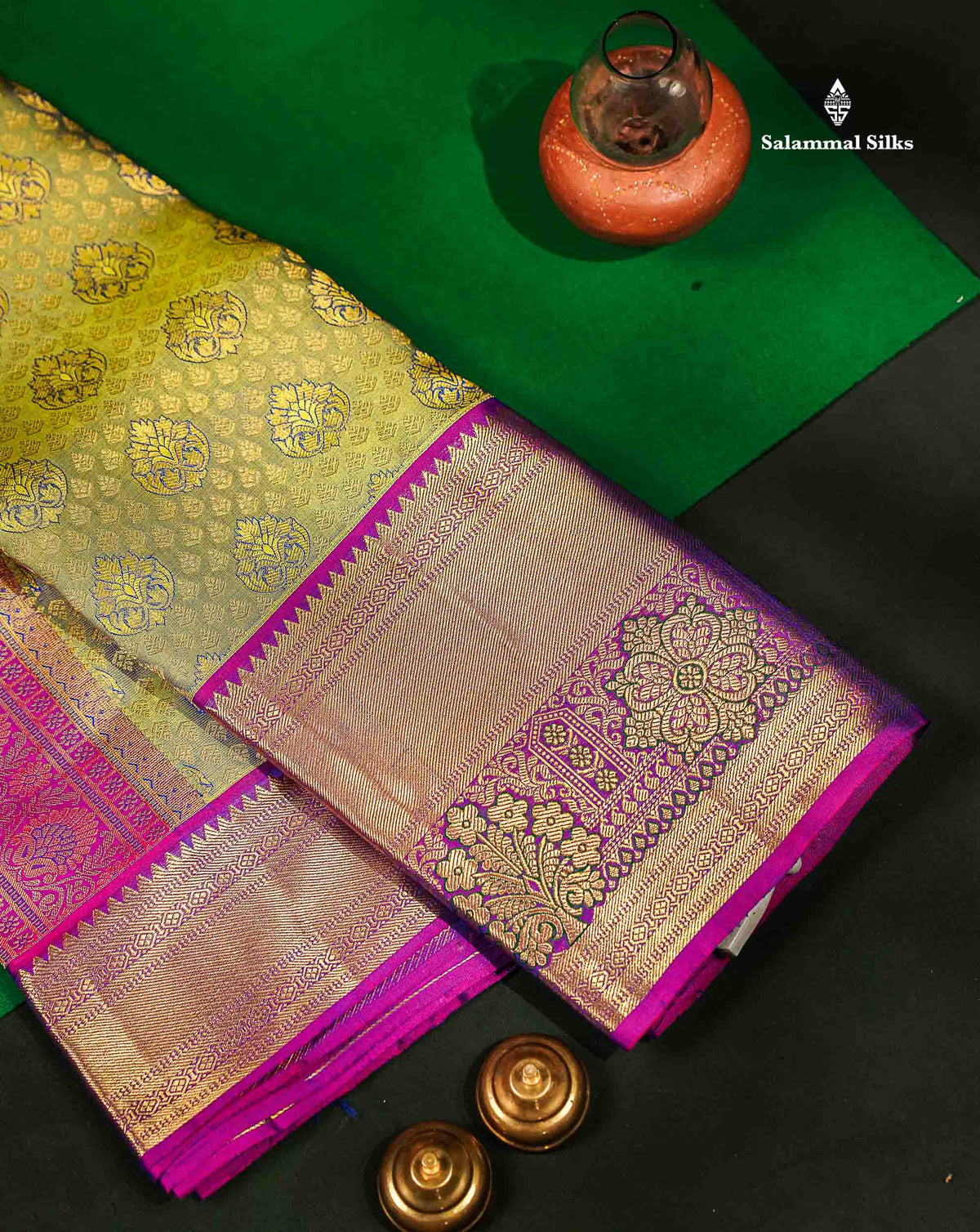 Beautiful Manthulir Green Bridal Pure Kanjivaram Silk Saree With Contrast Vadamalli Traditional Evening Morning Border