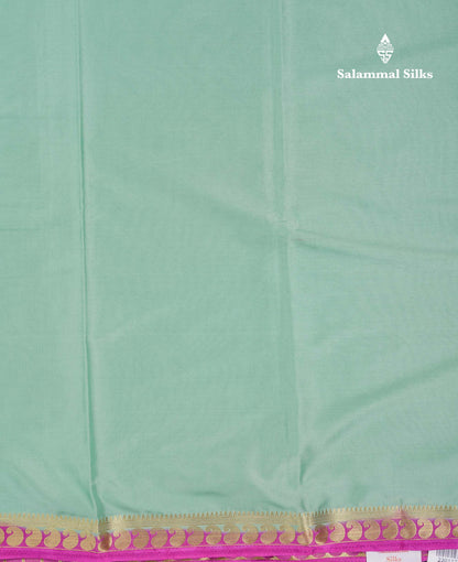 Beautiful Light Ramar Blue Plain Semi Mysore Silk Saree With Contrast Navy Blue Traditional Small Border