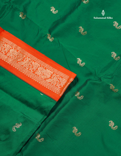 Semi Silk Saree - Blue Colour Body Zari Butta With Pink Border | 9.5 Yards