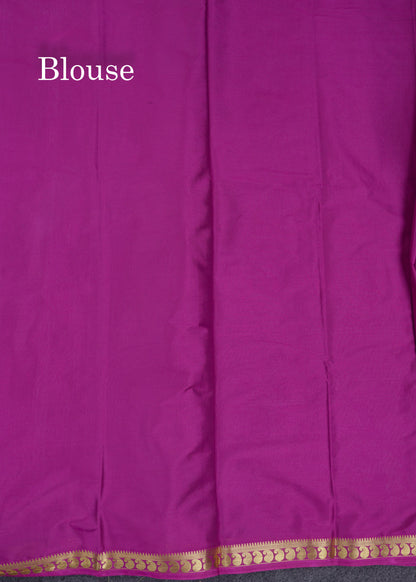 Beautiful Light Ramar Blue Plain Semi Mysore Silk Saree With Contrast Navy Blue Traditional Small Border