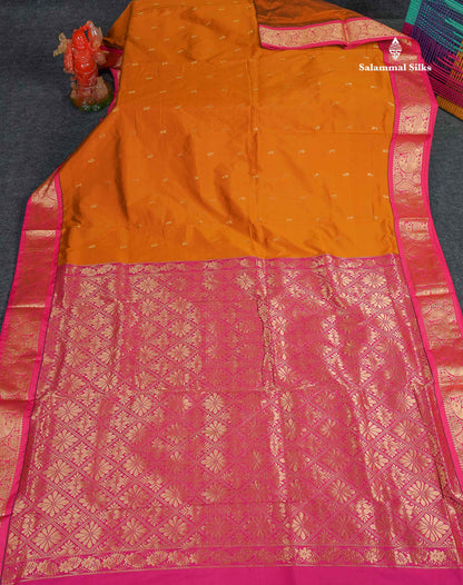 Semi Silk Saree - Rust Orange Colour Body Zari Butta With Pink Border | 9.5 Yards