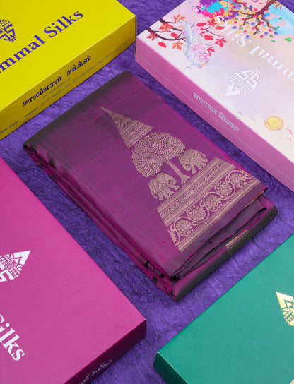 Beautiful Dark Purple Fancy Pure Kanjivaram Silk Saree With Blouse