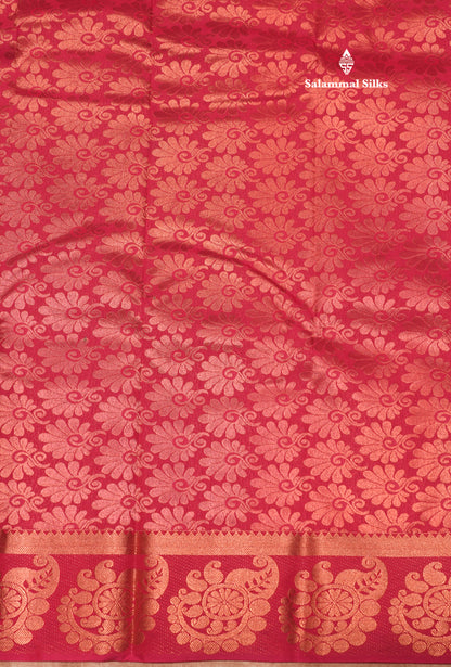 Parrot Green Colour Empose Semi Silk Saree With Copper Zari Border